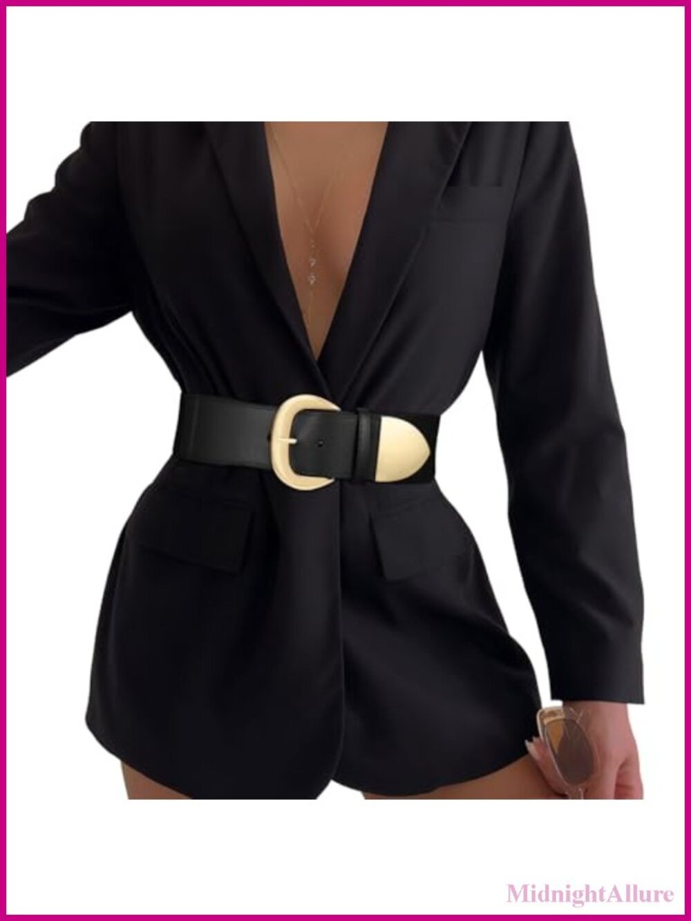 Women Wide Elastic Waist Belt Gold Buckle Stretchy Thick Dress Belt